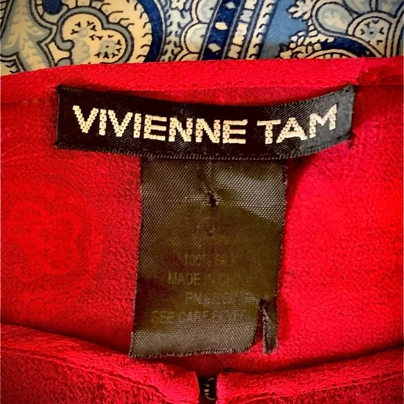 Vivienne Tam Red Silk Sheer Blouse Puffy Sleeves Vintage 90s - Picture 5 of 8